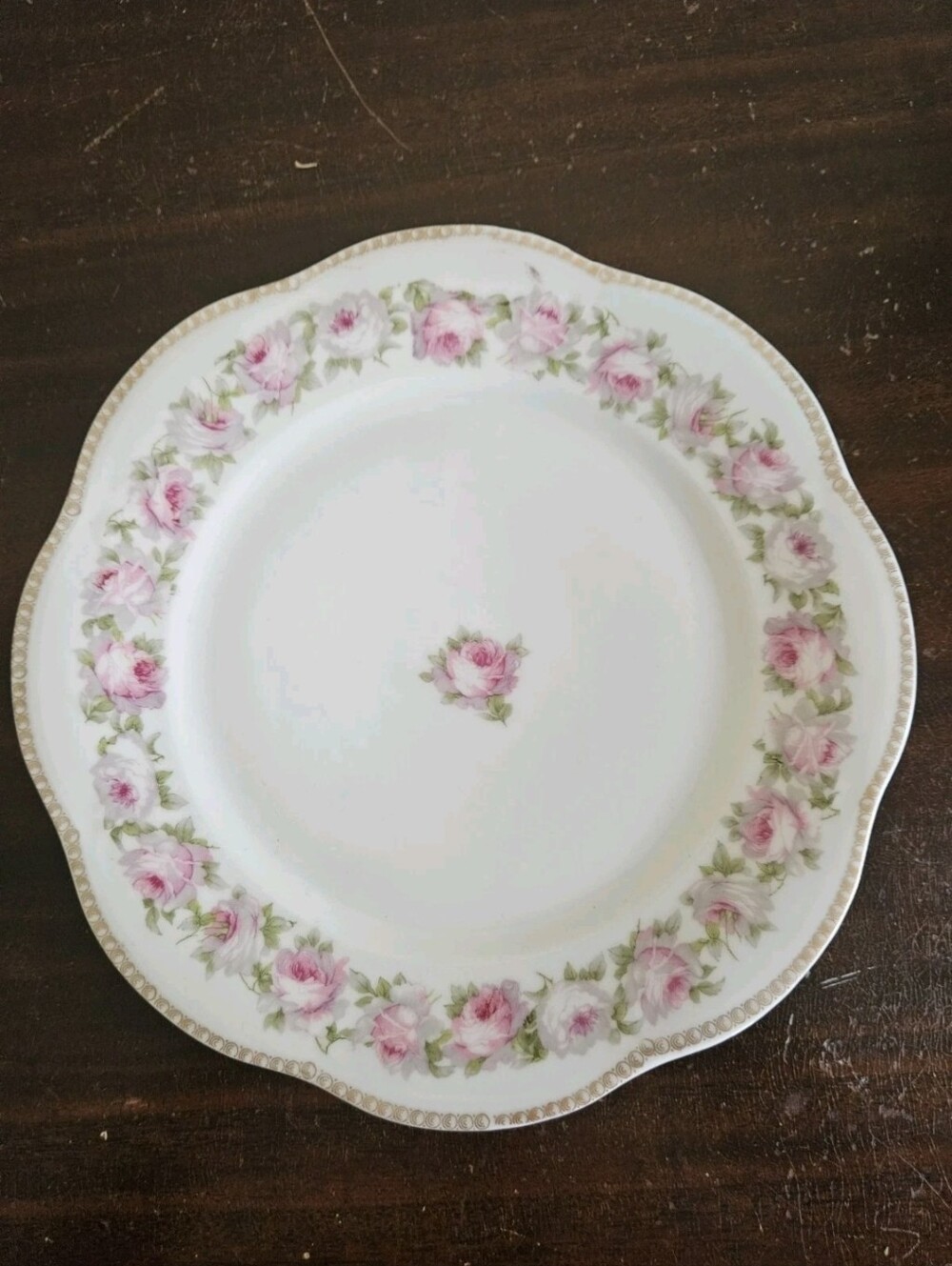 Antique ZS Co Bavaria Mignon Dinner Plate 8.5" Pink Rose Gold Scalloped 1880